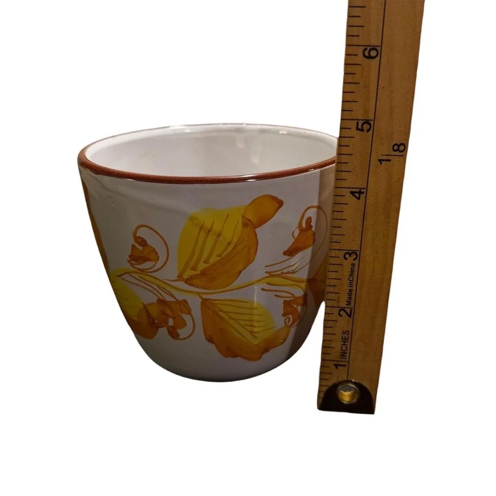 Vintage Italian Hand Painted Floral Ceramic Planter Cache Pot Yellow